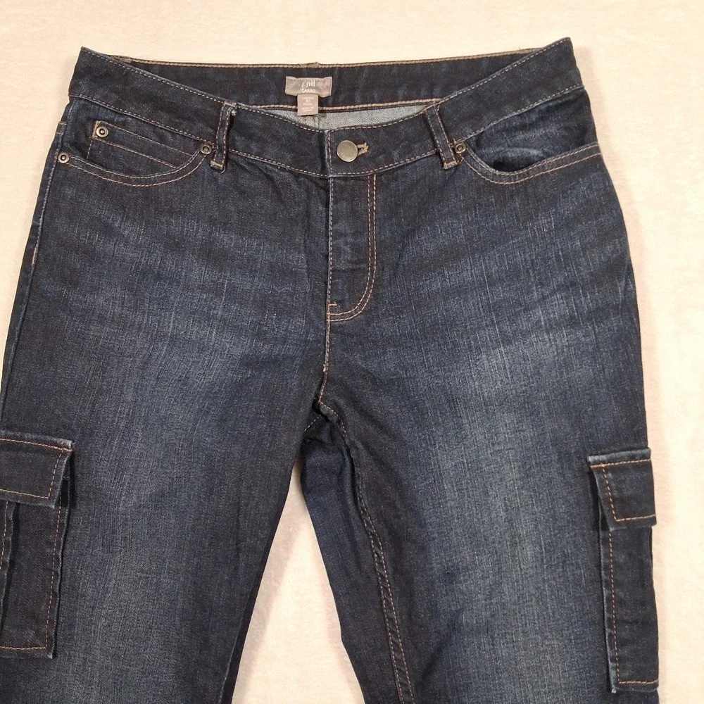 J Jill Cargo Jeans Womens 10‎ Petite Dark Wash Stretch Straight Leg Denim Preppy